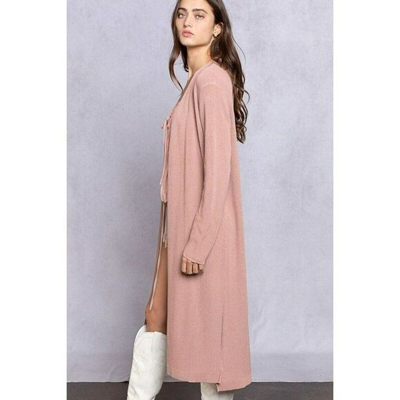 POL Plain Jane Long Basic Cardigan in Dusty Rose SMST510 - Picture 6 of 7